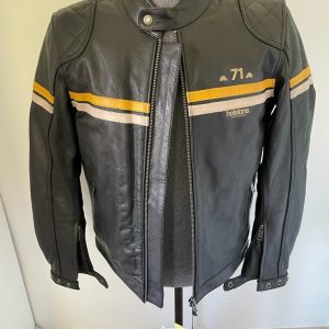 Blouson Cuir Noir Bande Jaune et blanche 71 Helstons Taille L